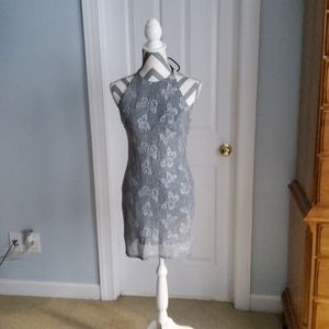Silver butterfly mesh tie neck halter dress